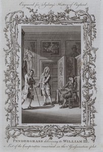 Pendergrass leverer til William III en liste over de berørte konspiratørene i attentatplanen av Samuel Wale