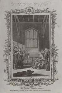 Dødsordren ble lest opp for Mary Queen of Scots i hallen hvor hun ble halshugget av Samuel Wale