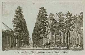 Utsikt over inngangen til Vauxhall Gardens, London av Samuel Wale