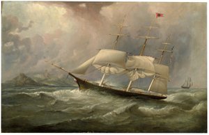 Black Ball Line klipperskipet Ocean Chief reduserer seil på sitt australske løp, ca. 1853