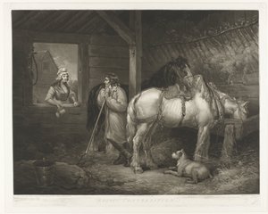 Gesprek in the stal Rustikk samtale (tittel på objekt) av Samuel William Reynolds (I)