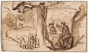 Jakob og Esau (rekto); Leder for en ung kvinne sover (verso) av Samuel van Hoogstraten