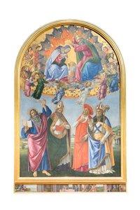 Kroningen av jomfruen med engler og evangelisten Johannes, den hellige Augustin av Sandro Botticelli