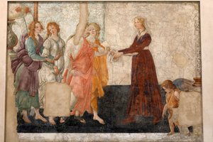 Venus og de 3 nådene ofrer gaver til en jomfru, ca. 1483-85 (fresco) av Sandro Botticelli