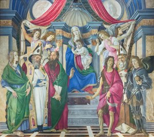 Madonna og Child tronet med helgener av Sandro Botticelli