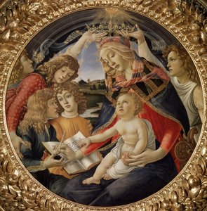 Madonna of the Magnificat eller Jomfru med barn og fem engler (tempera på tre av Sandro Botticelli