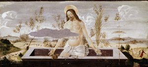 Pieta. Detalj av St Barnaba altertavle (tempera på tre av Sandro Botticelli