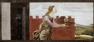 Salome holder hodet til St John Baptist. Detalj av st Barnaba altertavle (Tempera på tre av Sandro Botticelli