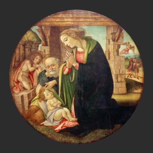 Tilbedelse av barnet med gutten Johannes av Sandro Botticelli