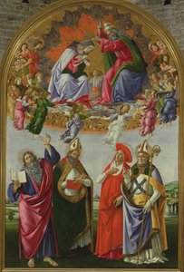 Jomfruens kroning (San Marco altertavle), 1490-92 (tempera på panel) av Sandro Botticelli