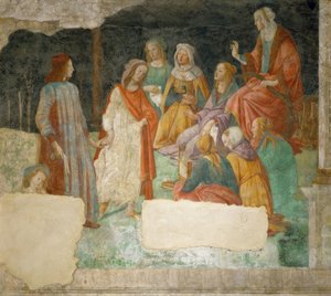 En ungdom (Lorenzo Tornabuoni?) blir brakt inn i av Minerva av Sandro Botticelli
