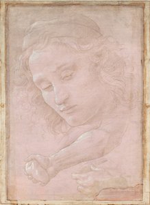 Leder for en ungdom med caps; en høyre underarm med hånden som holder en stein; og en venstre hånd som holder et draperi av Sandro Botticelli