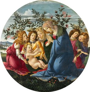 Madonna forguder barnet med fem engler av Sandro Botticelli