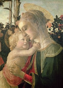 Madonna og barn med døperen Johannes, detalj av Madonna og barn olje på paneldetalj fra 93886 av Sandro Botticelli