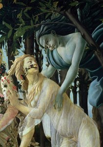 Primavera: Detalj av Zephyr og Flora tempera på panel av Sandro Botticelli