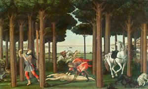 The Disembowelment of the Woman Pursued: Scene II av The Story of Nastagio degli Onesti, ca. 1483 (tempera på panel)
