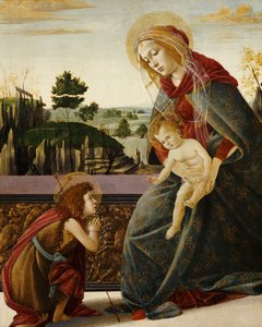 Madonnaen og barnet med den unge døperen Johannes i et landskap av Sandro Botticelli