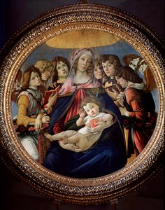 Virgin and Child og Six Angels sa Madonna della Melagrana eller Melograno av Sandro Botticelli