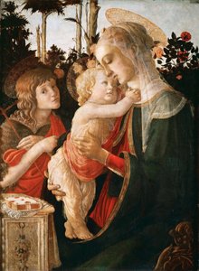 Madonna og barn med den unge døperen Johannes av Sandro Botticelli and workshop