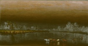 Kyr i en dam ved solnedgang, 1860. av Sanford Robinson Gifford