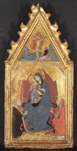 Jomfru og barn tilbedt av de hellige Maria Magdalena og Nicolas av Bari, Kristus korsfestet..., 1400-tallet.