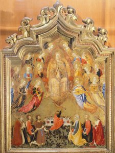 Assumption of Virgin av Sano Di Pietro (1406-1481), Detalj av øvre seksjon av Sano di also Ansano di Pietro di Mencio Pietro