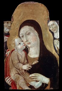 Jomfruen og barnet med de hellige. Maleri av Sano di Pietro (1406-1481). Tempera på tre, 43 x 27 cm. School of Siena, italiensk gotisk kunst. Pushkin Museum of Fine Arts, Moskva. ©FineArtImage/Leemage av Sano di also Ansano di Pietro di Mencio Pietro