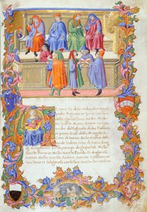 The Tribunal of Merchandise, miniatyrer fra Statutes of the Merchants no 6 av Sano di Pietro.