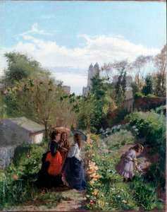 Damer i en hage (olje på lerret av Sante Bertelli