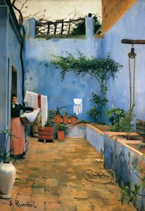 "" The Blue Court "" Maleri av Santiago Rusinol og (i) Prats (1861-1931) 1892 Monistrol de Montserrat. Museet i Montserrat.