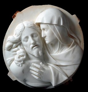 Pieta-marmorskulptur av Santo Varni (1807-1885) 1863-1870. Dim. 56x52x12 cm Fra samlingen til Prince Odon di savoia. Genes, Galleria d