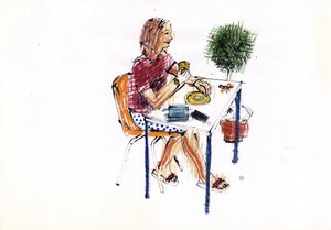 Cafe, 2009 (akryl) av Sara Hayward