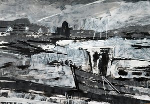 Fortøyning (s/hvit maleri) av Sara Hayward