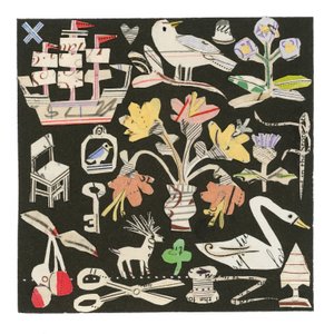 Svanen og tistelen, 2021 (kollasje på trykt kvadrat) av Sarah Battle