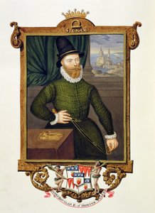 Portrett av James Douglas (ca. 1516-81) 4. jarl av Morton fra 'Memoirs of the Court of Queen Elizabeth'etter portrett attr. til Arnold van Brounkhorst (fl.1565-80), utgitt i 1825 (wc og gouac