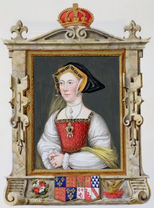 Portrett av Jane Seymour (ca. 1509-37) 3. dronning av Henry VIII fra 'Memoirs of the Court of Queen Elizabeth' etter et portrett av Hans Holbein (14978-1543), utgitt i 1825 (wc og gouache på papir)