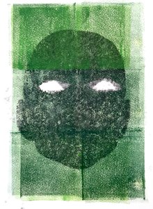 Eyeless, 2020, (monoprint) av Sarah Thompson Engels