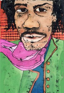 Hendrix (blekk på papir) 2020 av Sarah Thompson Engels