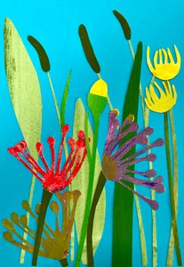 blomster og gress, 2019 (collage) av Sarah Thompson Engels