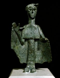 Nuragisk kultur (nuraghi) sardinsk: bronsestatuett av kvinne i bønn kalt Torralba. 8.-7. århundre f.Kr. Cagliari, Nasjonalt arkeologisk museum, Sardinia, Italia
