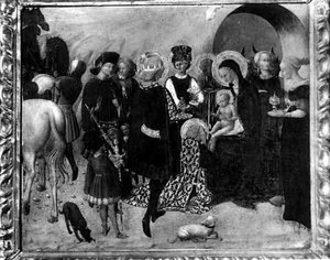 The Adoration of the Magi (tempera på panel) (s/hvitt bilde)