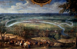Handlingene til Louis II av Bourbon, Prince of Conde (Bourbon-Conde) (Grand Conde) (1621-1686), blokade av Paris i 1649 under Fronde-maleriet av Frelseren Le Conte (Leconte, Le Comte, Lecomte) (1659) -1694) Chantilly fra 1600-tallet, Musee Conde