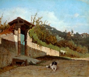 Portiko av toskansk villa, av Francesco Saverio Altamura (1826-1897), olje på lerret, 23x27 cm.