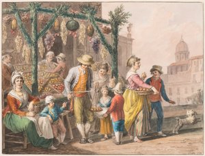 Vann farge; En fruktbod i Napoli til jul