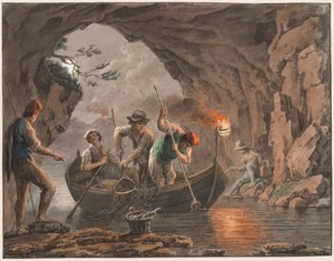 Vann farge; Nattfiske ved inngangen til en grotte