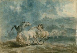 Horses Fighting (wc over grafitt på kraftig teksturlagt papir)