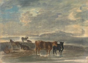 Hester og kyr i et kupert landskap av Sawrey Gilpin