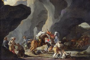 De reisendes angrep, ca. 1634-37 av Sébastien Bourdon