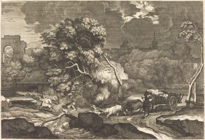Landskap med en skremt vogn av Sébastien Bourdon