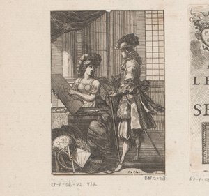 Geometri og ung mann med geometrisk tegning Tittelside for: Pratique de la géometrie, sur le papier et sur le terrain (...), 1669 av Sébastien Leclerc (I)